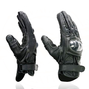 Gants de moto en cuir perforé noir pour homme Samroz Sports avec doigts rembourrés - Product Image 3
