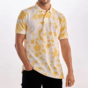 Men's Tie <b>Dye</b> Cotton Pique Polo Shirt Short Sleeve Casual Breathable Knitted Fabric Regular Fit Yellow White Pattern - Product Image 1