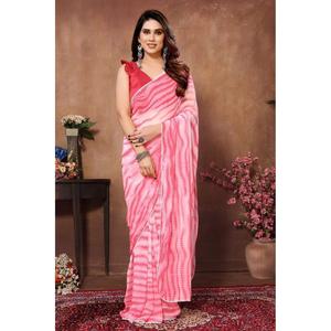 FANCY GEORGETTE PRINT WORK UN MINUTO SAREE CON BLUSA SIN COSTAR ROSA - Product Image 1