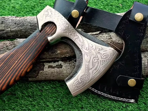 Hache Tomahawk artisanale de qualité industrielle, manche en bois, lame en acier à haute teneur en carbone, hache de survie en plein air, outil de camping, fourreau en cuir - Product Image 4