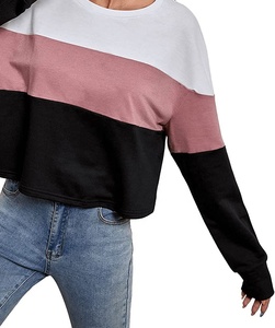 Sudadera de manga larga con cuello redondo y hombros descubiertos para mujer, Jersey holgado de moda con bloque de Color - Product Image 5