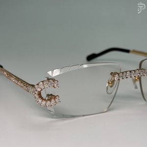 Oval Cut Luxury White Sunglasses <b>with</b> <b>Clear</b> <b>Lenses</b> Rhodium Plated VVS Moissanite Diamond Iced Out Hip Hop Designer Eyewear - Product Image 3
