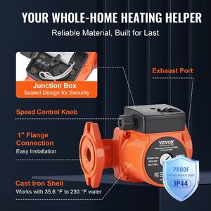 Pompe de circulation pour système HVAC domestique UPS15-58FC 110V 82W 17 GPM à 3 vitesses, pompe de recirculation d'eau chaude avec bride NPT de 1 pouce - Product Image 6