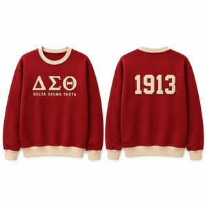 Sudadera Delta Sigma Theta DSL con Letras Bordadas, Cuello Redondo, Color Crema y Rojo, Manga Raglán, Unisex, Informal, Tejida, 100% Algodón - Product Image 4