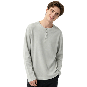 <b>Men's</b> Regular Fit Long Sleeve Button Up <b>Henley</b> Shirt Solid Color Knitted Cotton Casual <b>Top</b> Autumn Wear - Product Image 5
