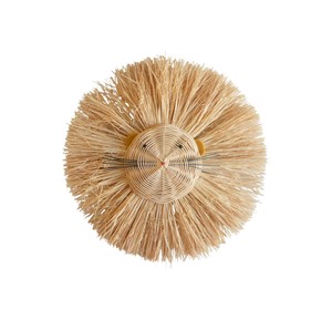 Décoration murale en rotin tressé motif tête de lion style bohème pour chambre d'enfant, en fibres végétales durables, pièce décorative animalière sauvage - Product Image 1