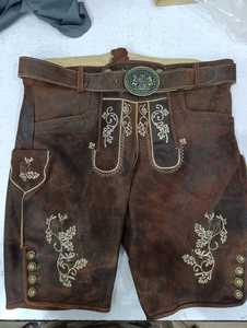 ชุดกางเกงขาสั้นแบบเยอรมันสำหรับผู้ชายในเทศกาลบาวาเรียน Oktoberfest ทำจากหนังแพะแท้ เป็นมิตรกับสิ่งแวดล้อม เอวกลาง น้ำหนักเบา สีน้ำตาล - Product Image 5