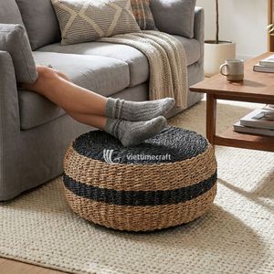 Handmade Contemporary Seagrass Foot <b>Stool</b> Woven Ottoman Pouf <b>with</b> <b>Storage</b> Sustainable Home Furniture for Living Room Bedroom - Product Image 5