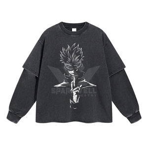 Oversized <b>Black</b> Crew Neck <b>Long</b> Sleeve <b>T</b>-<b>Shirt</b> Solid 100% Cotton Knitted Jersey Women Loose Fit Spring Anti-pilling - Product Image 1