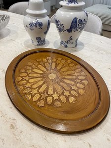 Plateau en bois d'acacia moderne, plateau rond en bois massif pour fruits, vaisselle de cuisine et de table en marbre pour l'emballage alimentaire, au prix d'usine - Product Image 2