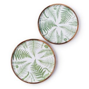 Wholesale Handcrafted <b>Round</b> Wood Enamel <b>Tray</b> Set Bulk Serving Platter Elegant Transfer Sheet Fern Print Dining Tableware - Product Image 3