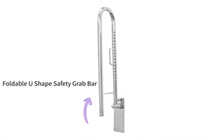 Barre d'appui pliante en acier inoxydable poli moderne en forme de U pour salle de bain et toilettes - Product Image 3
