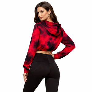 Sweat-shirt à capuche court tie-dye pastel pour femme, manches longues, cordon de serrage, streetwear décontracté, logo personnalisé - Product Image 6