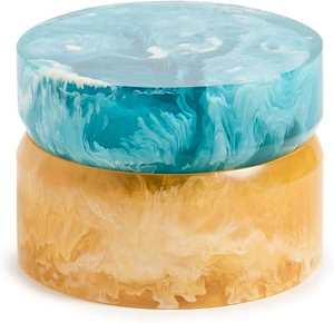 Boîte à bijoux Mustique en résine moderne de luxe, ronde, gain de place, 100% résine, finition brillante, haute qualité, logo personnalisé, décoration intérieure - Product Image 1