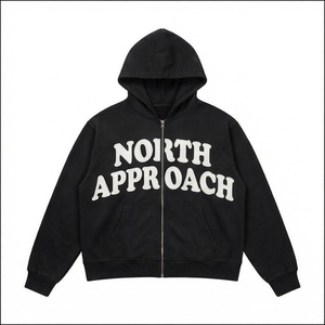 เสื้อฮู้ดซิปสีดำสำหรับผู้ชาย แบรนด์ North Approach ผ้าฝ้ายเฟรนช์เทอร์รี่ ทรงปกติ มีกระเป๋าหน้า พิมพ์ลายตัวอักษร เหมาะสำหรับใส่ในฤดูใบไม้ร่วง - Product Image 1