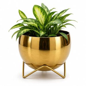 Pot de fleurs en métal doré artisanal avec support, décoration moderne pour plantes d'intérieur et d'extérieur, pour la maison, le bureau, le salon - Product Image 1