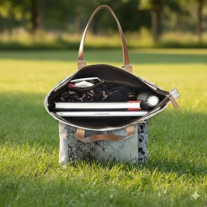 Sac fourre-tout en cuir véritable fait main avec poils de vache, pour femme, mode, logo personnalisé, fermeture éclair, broderie, vente en gros LHTB-0063 - Product Image 3