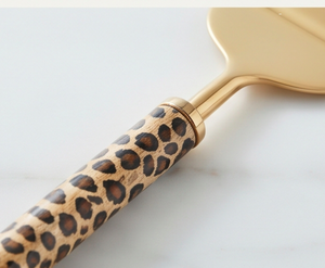 Ensemble de 2 spatules et couteaux à gâteau dorés avec poignées à imprimé léopard, outils à gâteau réutilisables pour usage domestique - Product Image 2