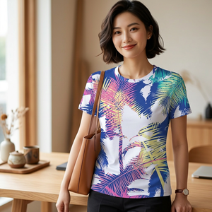 เสื้อยืดคอกลมแขนสั้นผู้ชาย ลายต้นปาล์มยามพระอาทิตย์ตก  ผ้าโพลีเอสเตอร์พิมพ์ลายแบบระเหิด ทรงลำลอง ใส่สบาย ระบายอากาศได้ดี ผ้าถัก - Product Image 3