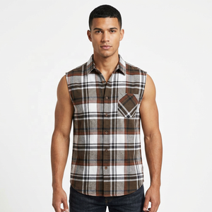 Camisa de Franela a Cuadros sin Mangas para Hombre al por Mayor, con Cuello Abotonado, Informal, de Algodón, para Otoño, Camisetas sin Mangas Personalizadas para Hombre - Product Image 1