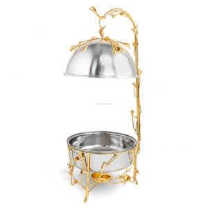 Plat de service chauffant de luxe en acier inoxydable fait main avec couvercle, 6L/9L, couleur personnalisée, vaisselle haut de gamme, Inde - Product Image 4