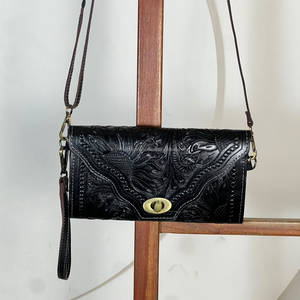 Bolso de Mano Mini de Cuero Genuino Hecho a Mano para Mujer, con Patrón Floral en Relieve, para Efectivo y Tarjetas, Estilo Bandolera, Novedad 2026, Superventas - Product Image 5