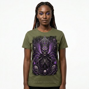 Camiseta Personalizada para Mujer con Estampado Gráfico de Esqueleto Detective Noir, Estilo Urbano Monocromático, Algodón Grueso, Impresión Serigráfica - Product Image 4