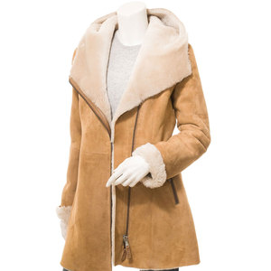 <b>Women's</b> Shearling <b>Jacket</b> Hooded Full Sleeve Zipper Closure Winter Coat Thick <b>Suede</b> Leather Fur Lining Windproof - Product Image 4