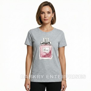 Fabricant de t-shirts personnalisés pour femmes, t-shirt en coton noir, impression néon cœur cerise, impression en sérigraphie en gros, marque privée, usine OEM - Product Image 3