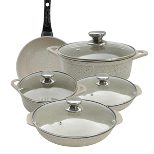 Ensemble de 10 ustensiles de cuisine en aluminium moulé sous pression, revêtement céramique antiadhésif, couvercles en verre, compatible lave-vaisselle, écologique, pour tous types de cuisinières - Product Image 1