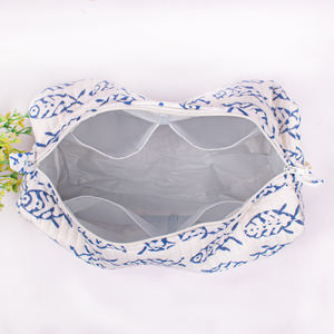 Pochette de maquillage de luxe en coton fait main, style matelassé, grande capacité, écologique, imprimée au bloc, lavable, avec fermeture éclair - Product Image 5