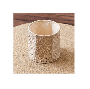 Panier de rangement artisanal en paille, jonc de mer et macramé avec poignée, en rotin, pour la décoration intérieure - Produit de qualité - Product Image 4