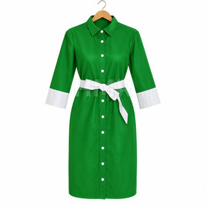 Robe chemise verte HMR Sorority Sisterhood avec poignets contrastants blancs et ceinture, longueur genou, ajustée, pour le bureau - Product Image 5