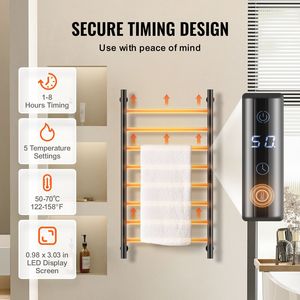 Scaldasalviette Moderno a 8 Barre da Parete, Impermeabile IPX5, con Timer e Display LED per Bagno - Product Image 3