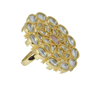 <b>Gold</b> Plated Pink Enamel Kundan <b>Ring</b> Traditional Indian Ethnic Bridal Statement <b>Ring</b> Wedding Festive <b>Cocktail</b> Jewelry - Product Image 2