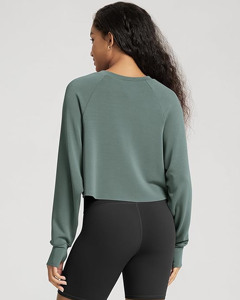 Sudadera de invierno de tela no tejida suave de manga larga con orificio para el pulgar para mujer, cuello redondo, top corto tipo jersey. - Product Image 4