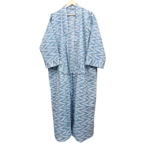 Robe kimono en coton pur 100% faite à la main, à fleurs, col en V, peignoir à séchage rapide, lavable en machine, respirant, longueur intégrale, avec ceinture - Product Image 4