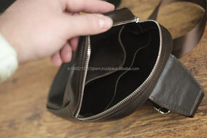 Genuine Leather <b>Men's</b> Fashion Chest Black Bag Custom Logo Crossbody Sport <b>pouch</b> Waist Vertical Hiking Fanny Pack <b>for</b> <b>Men</b> Travel - Product Image 3