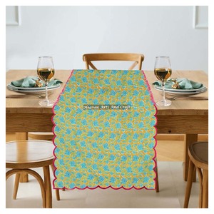 Hand Block Print 100% Cotton Embroidery Edge Bohemian Style Scallop Edge <b>Table</b> <b>Runner</b> Floral Pattern for Wedding Restaurant Use - Product Image 3