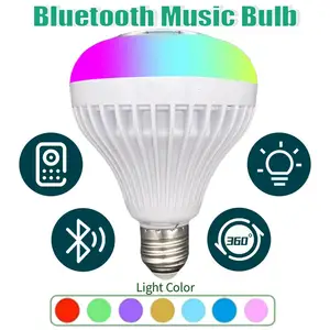 Dahili müzikli ışık ile LED Bluetooth hoparlör ampul, uzaktan kumanda ile kablosuz akıllı ampul, RGB renk değiştiren hoparlör