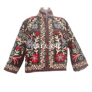 Handmade Unique Hand Embroidered 100% Cotton Cotrise <b>Jacket</b> for Women Full Sleeves <b>Mandarin</b> <b>Collar</b> Breathable Eco-Friendly - Product Image 2