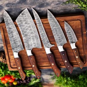 Custom Handmade Damascus Steel Full Tang Durable Kitchen <b>Knife</b> Set Professional Cleaver Fillet Paring Professional Kitchen Set - Product Image 6