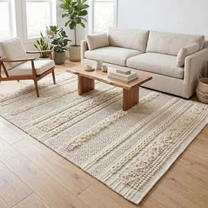 Tapis de sol moderne en coton tissé à la main avec une texture linéaire pour salon, chambre et décoration intérieure scandinave - Product Image 1