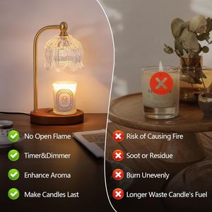 Lampe chauffe-bougie à intensité variable en laiton antique avec minuterie, pot à cire fondante, idéale pour la fête des Mères, un anniversaire ou comme idée cadeau de Noël - Product Image 2
