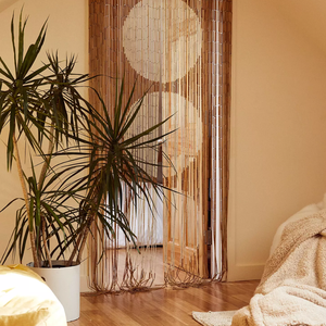 Rideau en perles de bambou peint à la main sur mesure, rideau en perles de bambou naturel, design géométrique, décoration intérieure, rideau coulissant écologique - Product Image 2