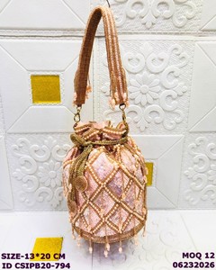 Luxury Handmade Beaded Sequin Potli <b>Bag</b> for Women | Embroidered <b>Drawstring</b> Bucket Purse for Wedding, Party & Bridal Wear - Product Image 4