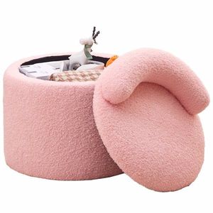 Pouf Moderno Rotondo in Velluto Teddy con Schienale Basso e Poggiapiedi Imbottito per Camera da Letto e Soggiorno - Product Image 1