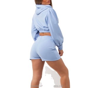 Women's Fashion New <b>Zipper</b> Pocket Style Crop Hoodie Shorts Set with Decorative Cuffs Winter Outfit-Best Whole <b>Sale</b> Price 2026 - Product Image 6