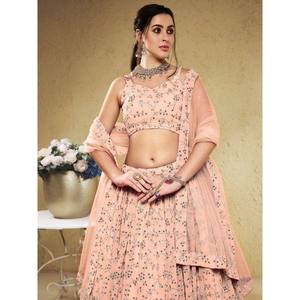 Lehenga Choli para Dama de Honor - Vestido de Georgette Bordado en Rosa Claro - Product Image 5