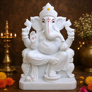 White Marble Ganesh Statue | Handcrafted Lord Ganesha Idol | Premium White Marble Ganpati Murti for Home Temple, Pooja & Spiritu - Product Image 1